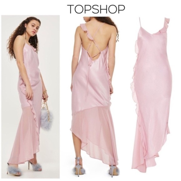 TOPSHOP Asymmetrical Frill Maxi Dress a strappy back and ruffled chiffon accents - Picture 2 of 7